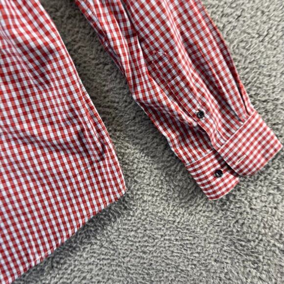 Peter England Shirt Men's 44 Extra Large Red Blue Gingham Check Plaid Slim Fit - Picture 9 of 10